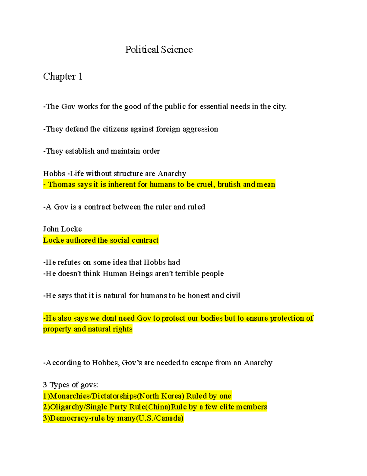 Political Science PS101 Lecture Notes: Gov Structures & Federalism ...