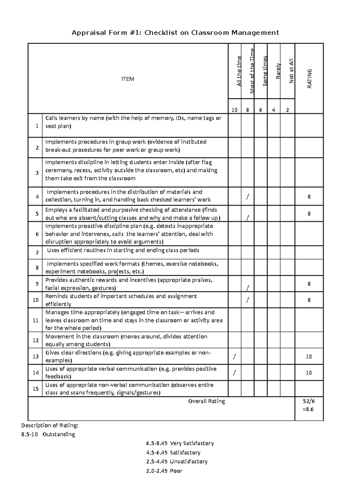 Classroom Management Appraisal Forms 1 & 3 Q4 2021 GLD - Studocu
