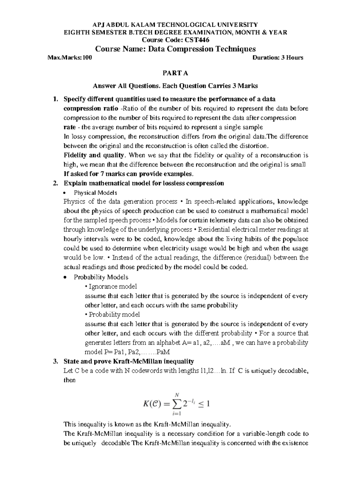 CST Eighth Sem B.Tech Final Exam: Data Compression Techniques Notes ...