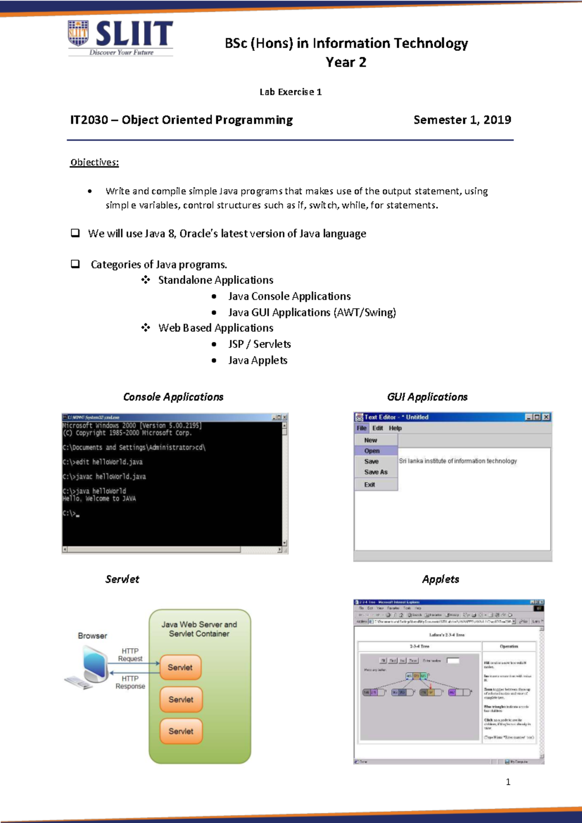 IT2030 OOP Lab Exercise 1 - Java Programming Basics and Tasks - Studocu