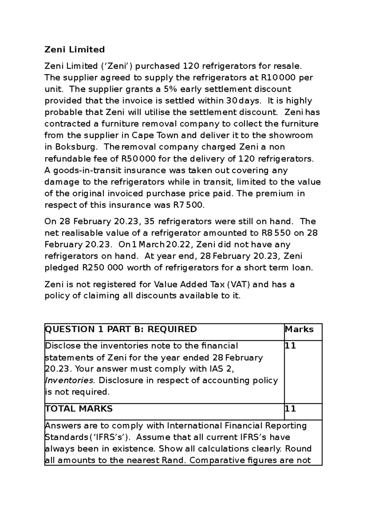 Zeni Limited - Inventory Disclosure for Financial Statements (IAS 2 ...