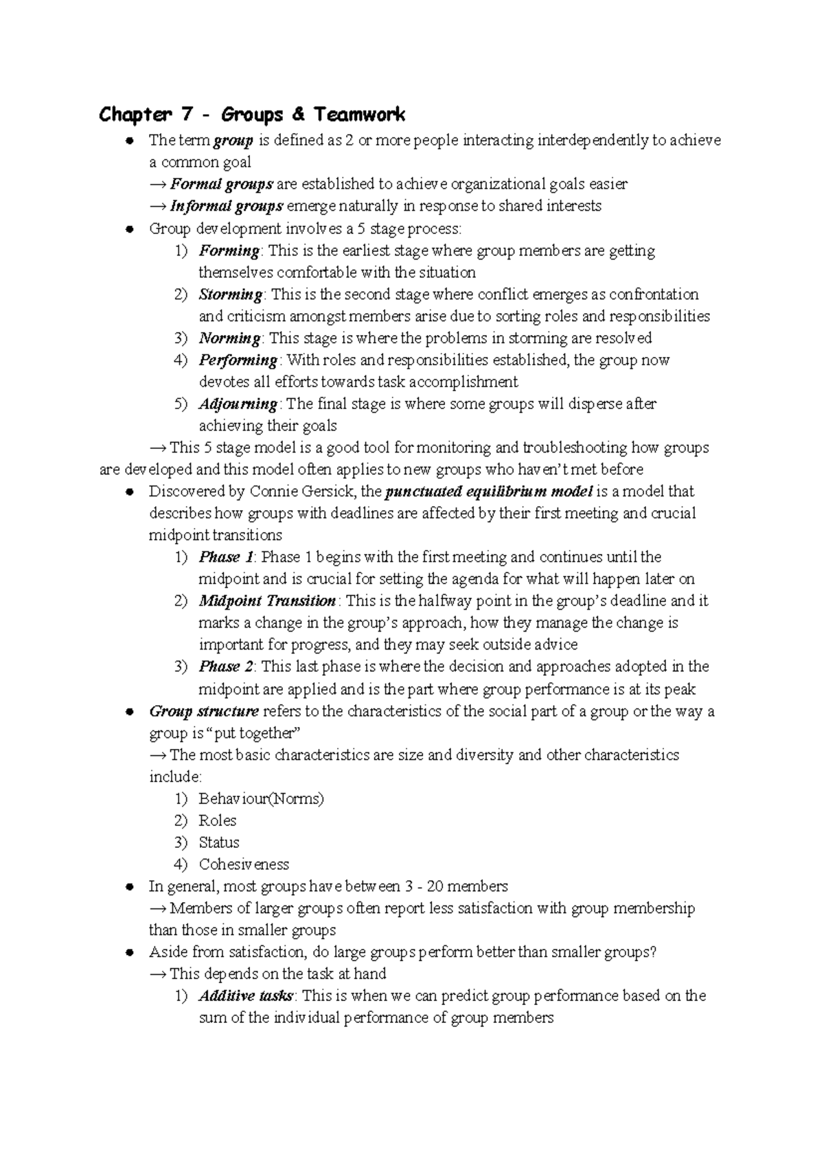 Final Exam Notes: Chapter 7-10 on Groups, Culture, and Communication ...