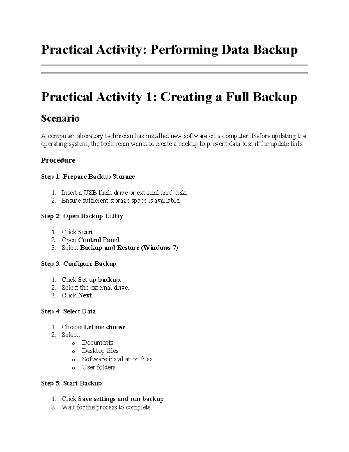 Backup Activities: Practical Guide to Data Backup Techniques - Studocu