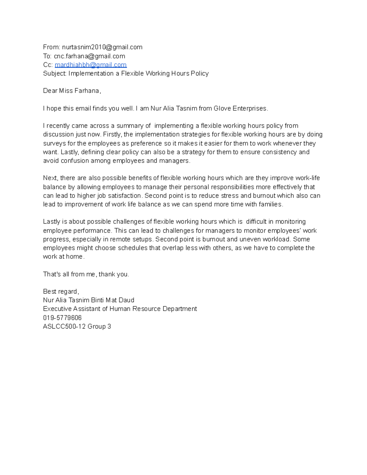 LCC500 Email Discussion - From: nurtasnim2010@gmail To: cnc@gmail Cc ...