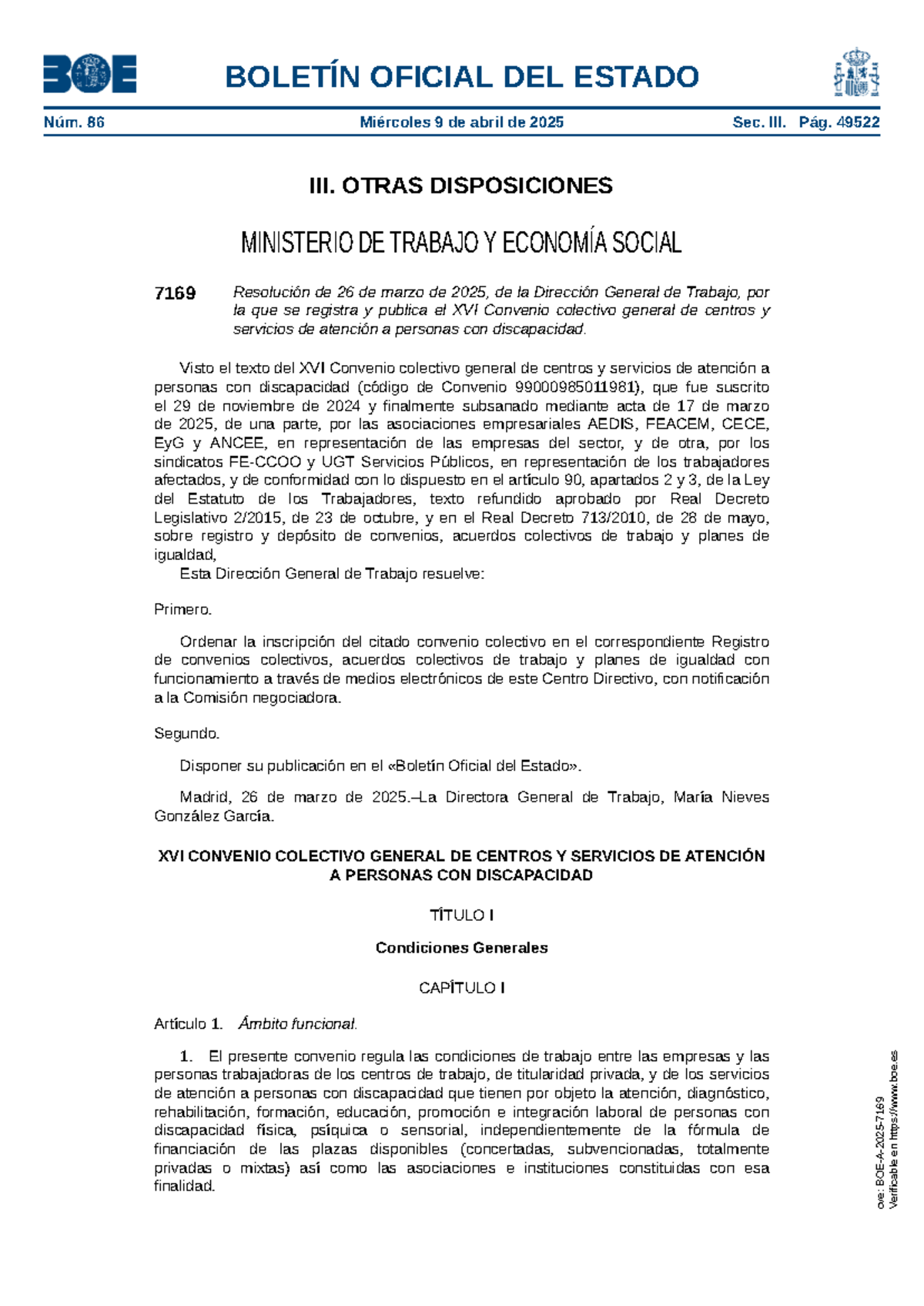 XVI Convenio Colectivo General de Atención a Personas con Discapacidad ...