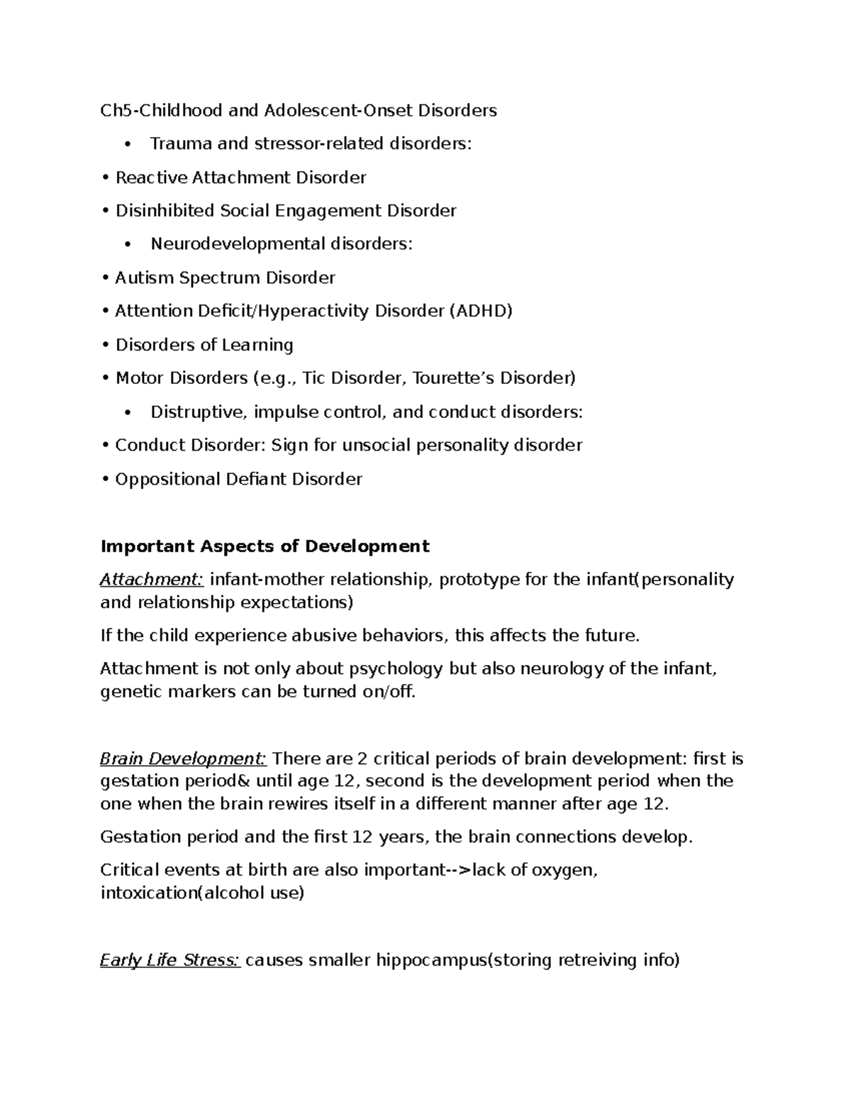 Ch5 - Lecture Notes on Trauma and Disorders: Attachment, ADHD, and ...