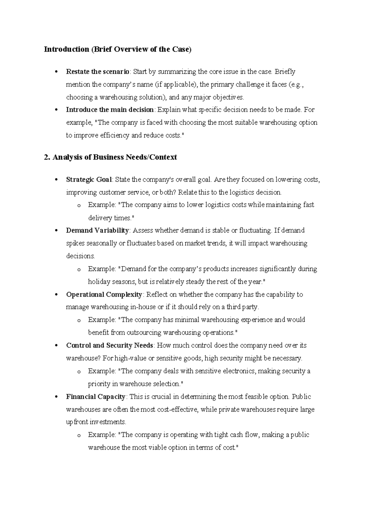 Case Study Analysis: Warehousing Solutions for Business Efficiency ...