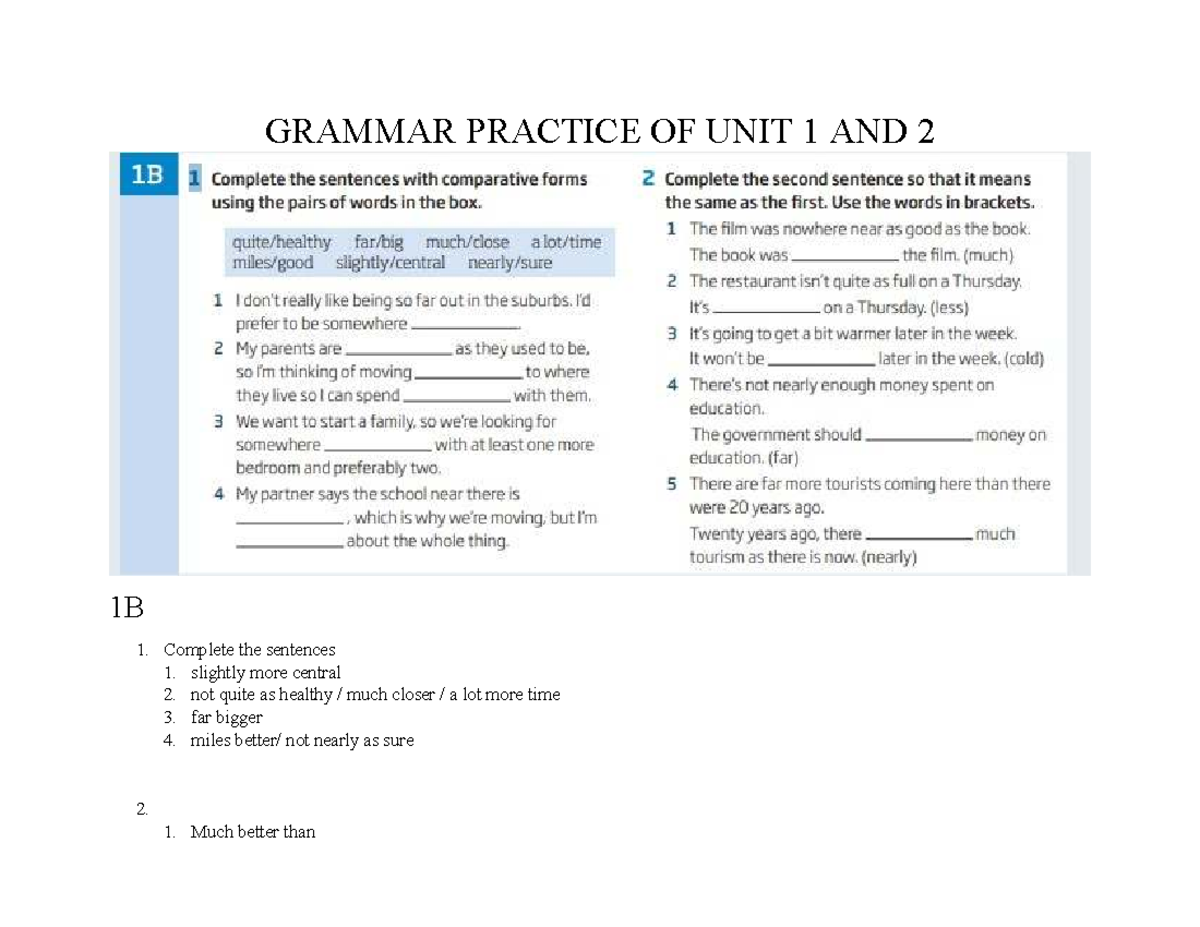 K244050624 - Grammar and Vocabulary Practice for Units 1 & 2 - Studocu