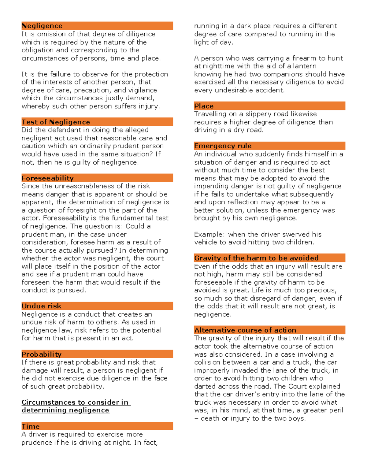 Midterm Notes - Key Concepts in Torts: Negligence and Liability - Studocu