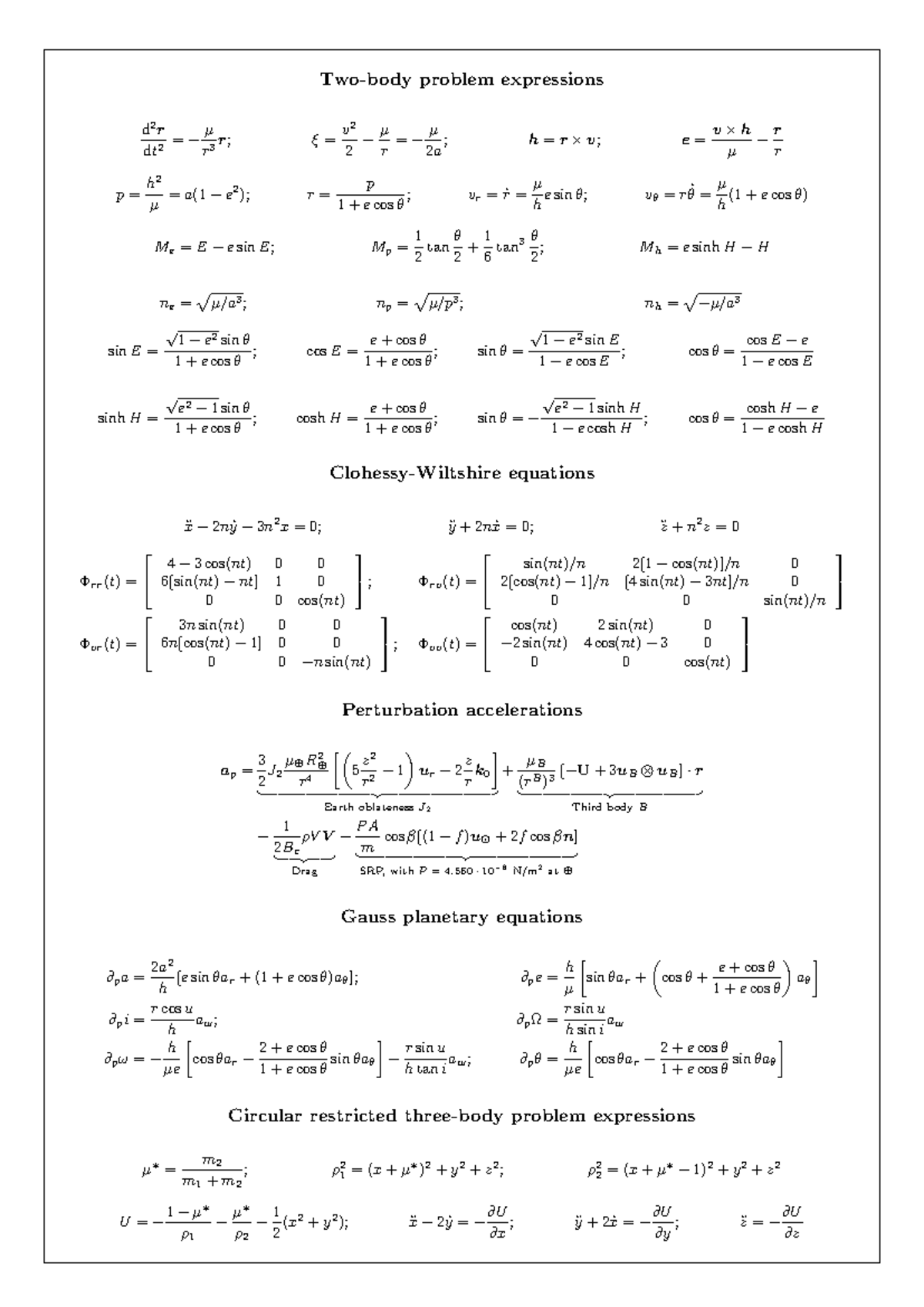 Orbital Dynamics Cheatsheet: Two-Body Problem Expressions - Studocu
