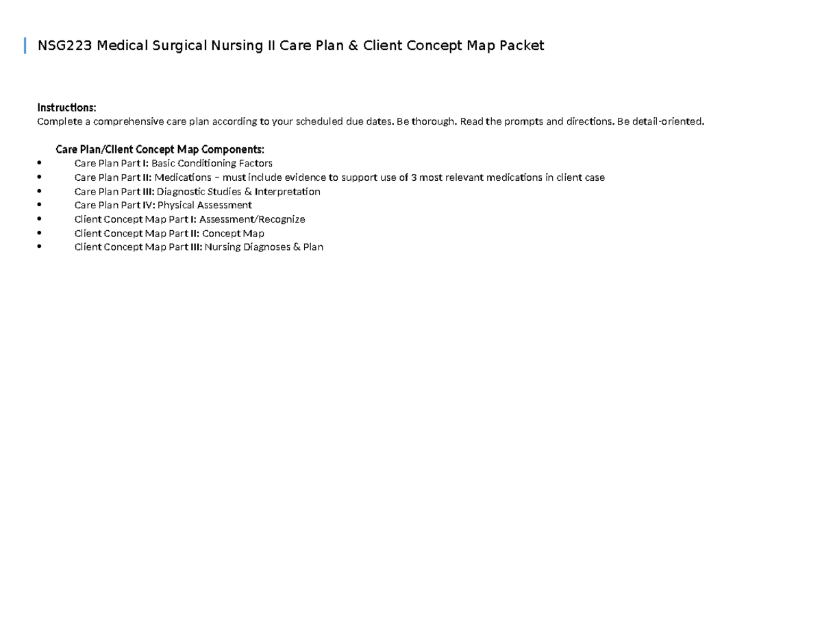 NSG 223 Care Plan Client Concept Map Packet Revised 4 20 23 - NSG223 ...