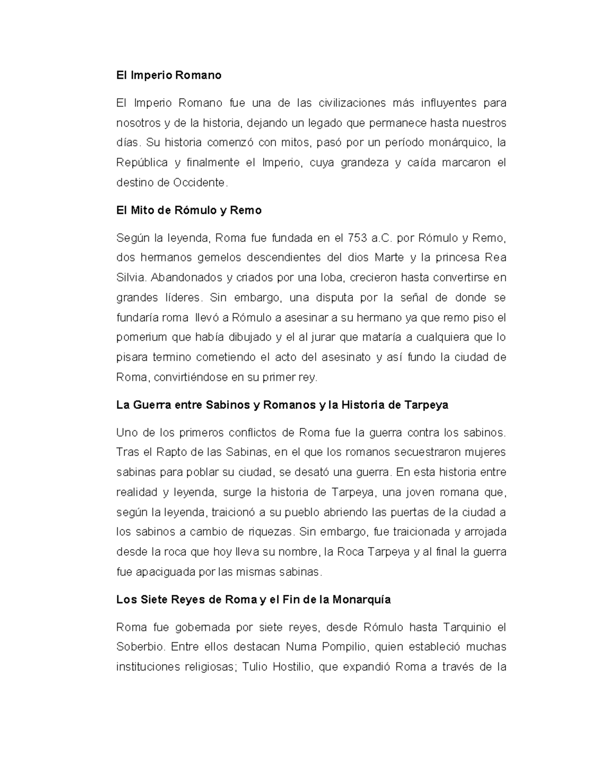 El Imperio Romano: Resumen y Legado Históricos - Studocu