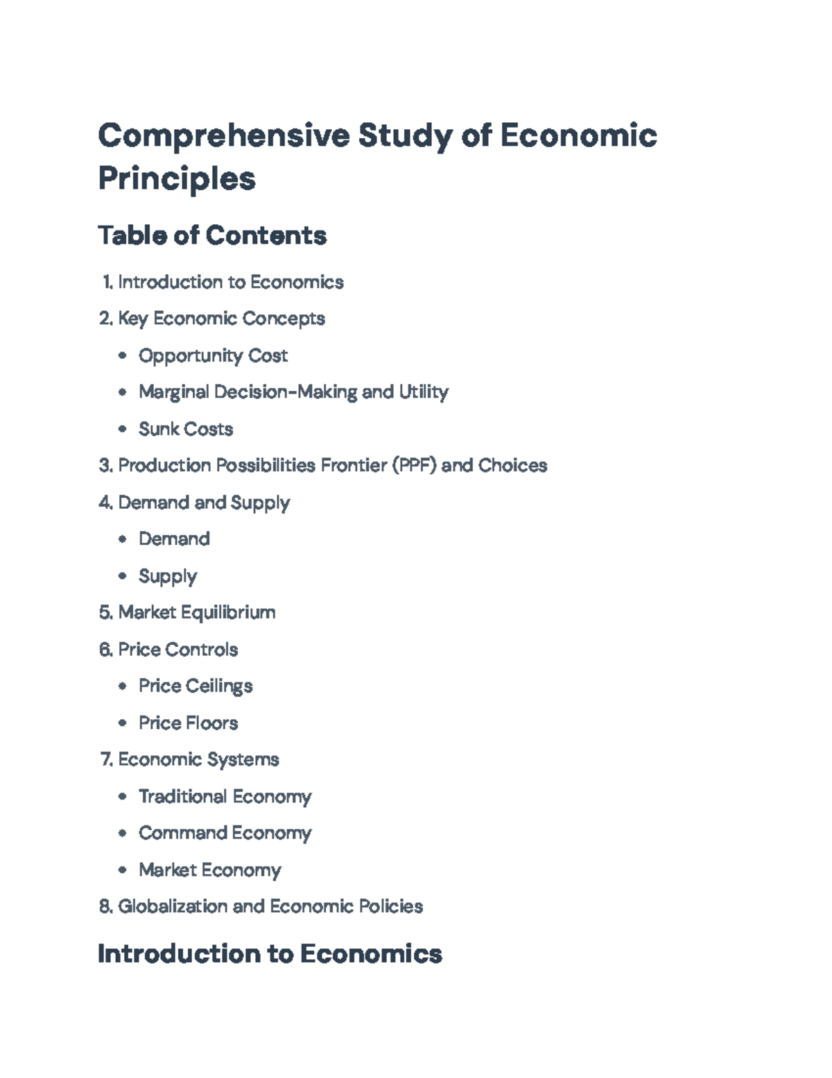 Comprehensive Overview of Economic Principles and Concepts (ECON 101 ...