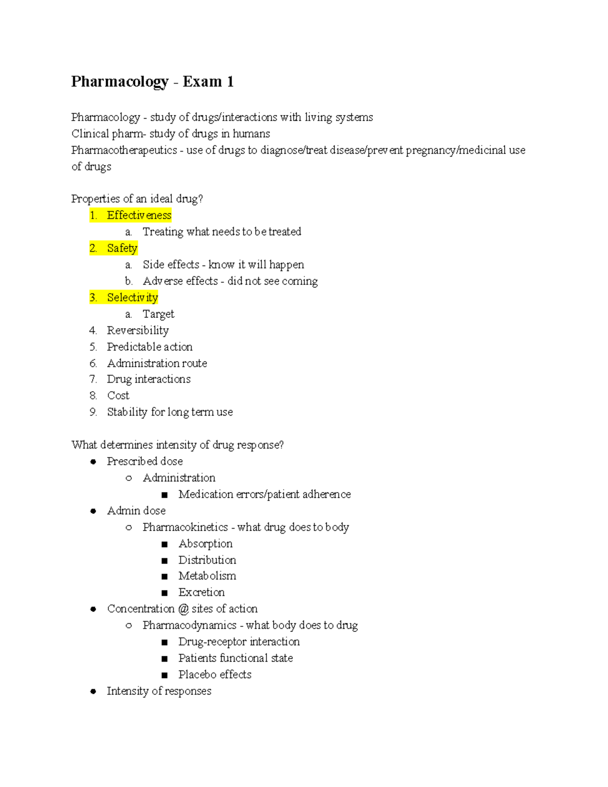 Pharmacology Exam 1 Study guide - Pharmacology Exam 1 Pharmacology ...