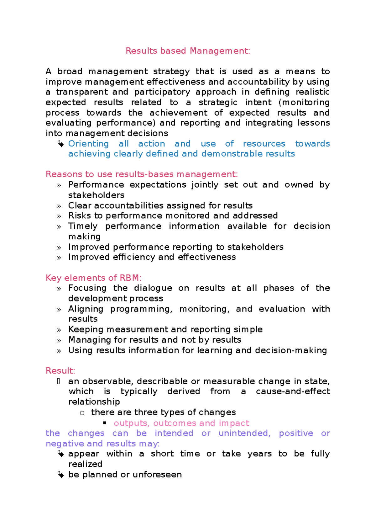 Results based Management study notes - Results based Management: A ...