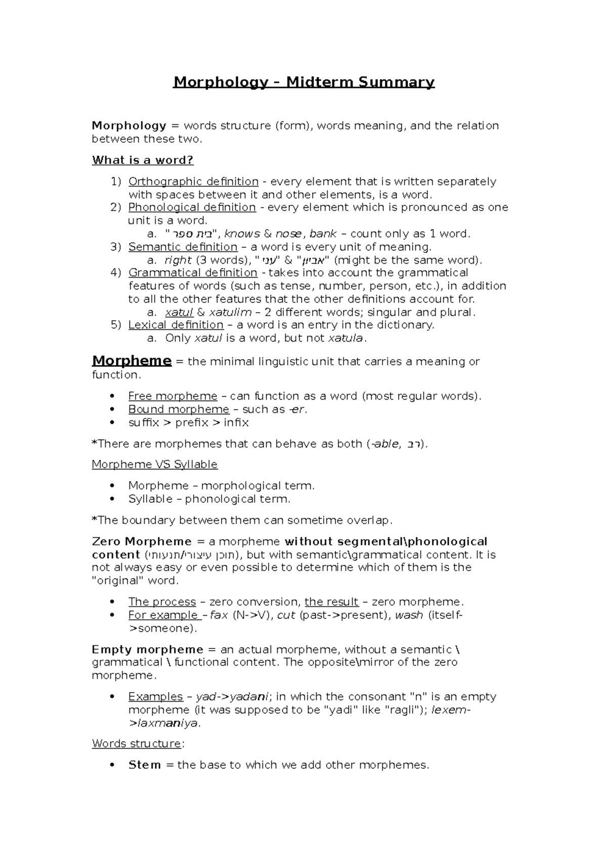 Morphology Midterm Study Guide: Key Concepts and Definitions - Studocu