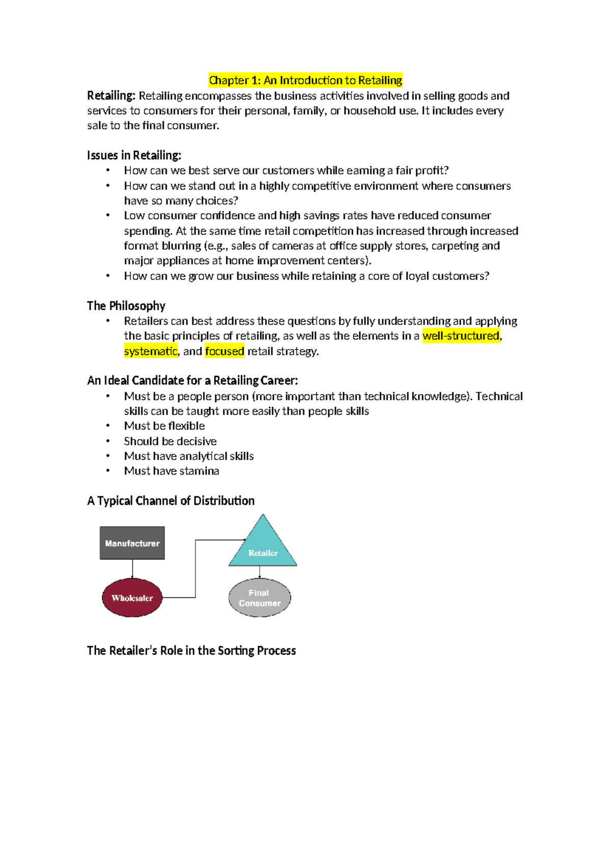 Retailing Notes - Chapter 1: Introduction to Retailing Concepts - Studocu