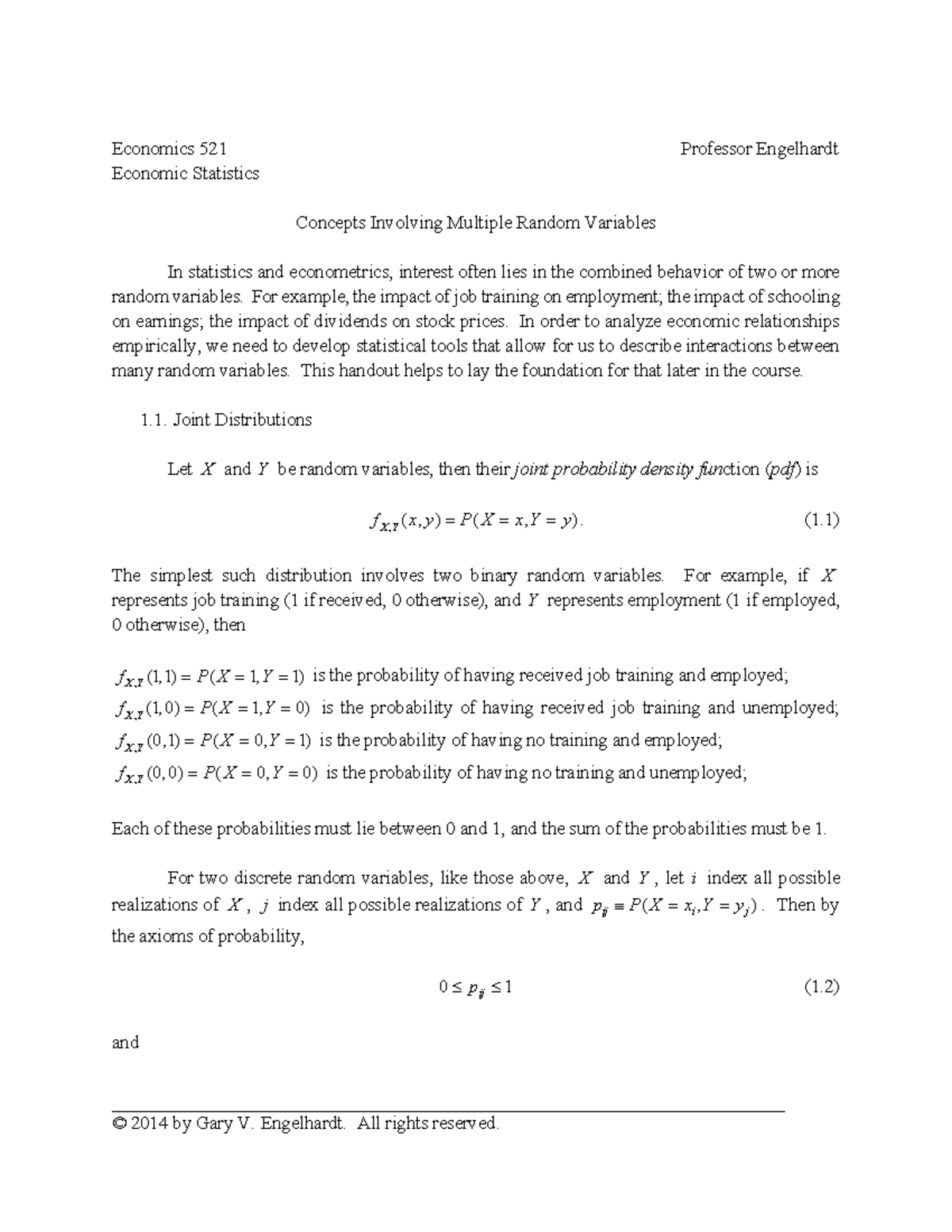 Economics 521: Concepts of Multiple Random Variables in Statistics ...