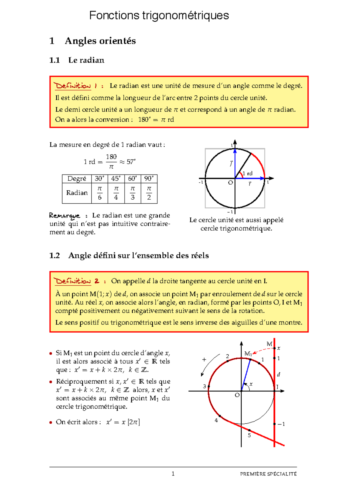 Cours de Trigonométrie 1ère Fonctions Sinus et Cosinus Studocu — free download