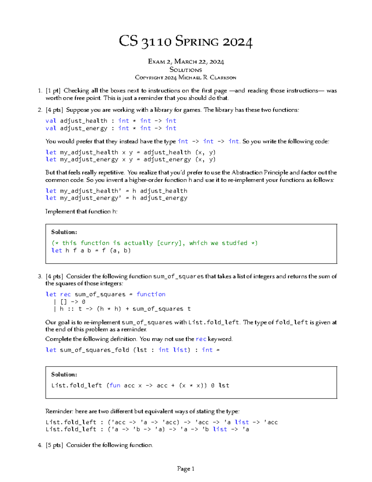 CS 3110 Spring 2024 Exam 2 solutions and explanations - Studocu