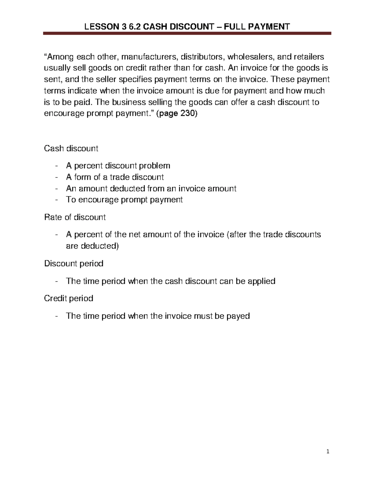 Lesson 4: Cash Discounts on Partial Payments Explained - Studocu