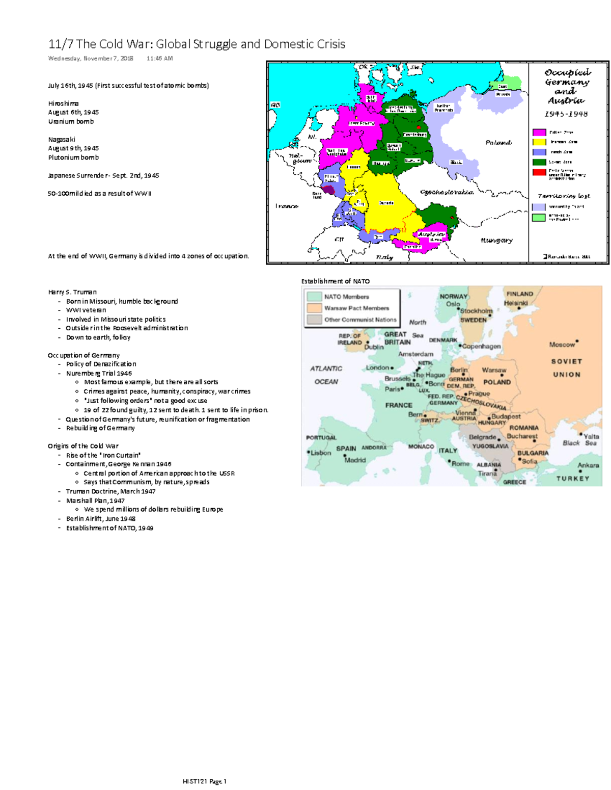 HIST121 Lesson: The Cold War - Global Struggle & Domestic Crisis - Studocu