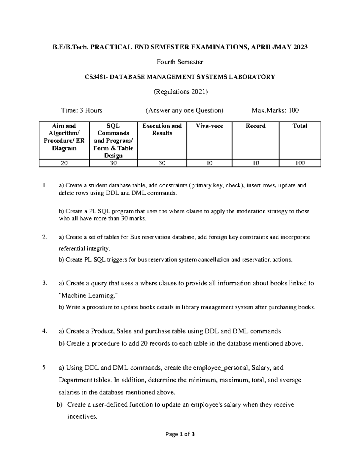 CS3481 LAB SET 3 - Database Management System Practice Questions - Studocu
