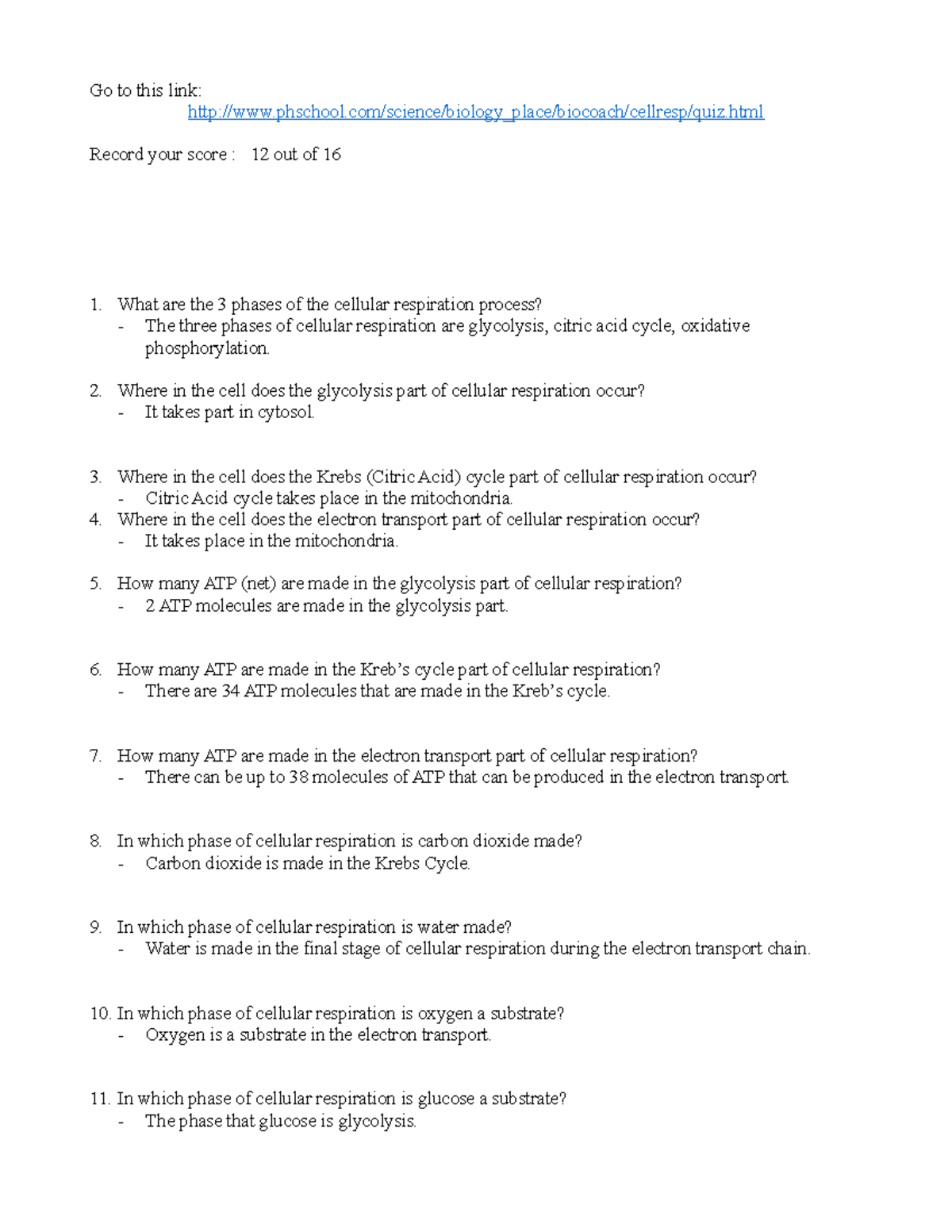 Cellular Respiration Worksheet - Go to this link: - Studocu