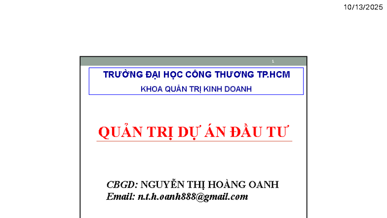QTDA - Quản Trị Dự Án Đầu Tư: Tài Liệu Bổ Sung và Hướng Dẫn - Studocu
