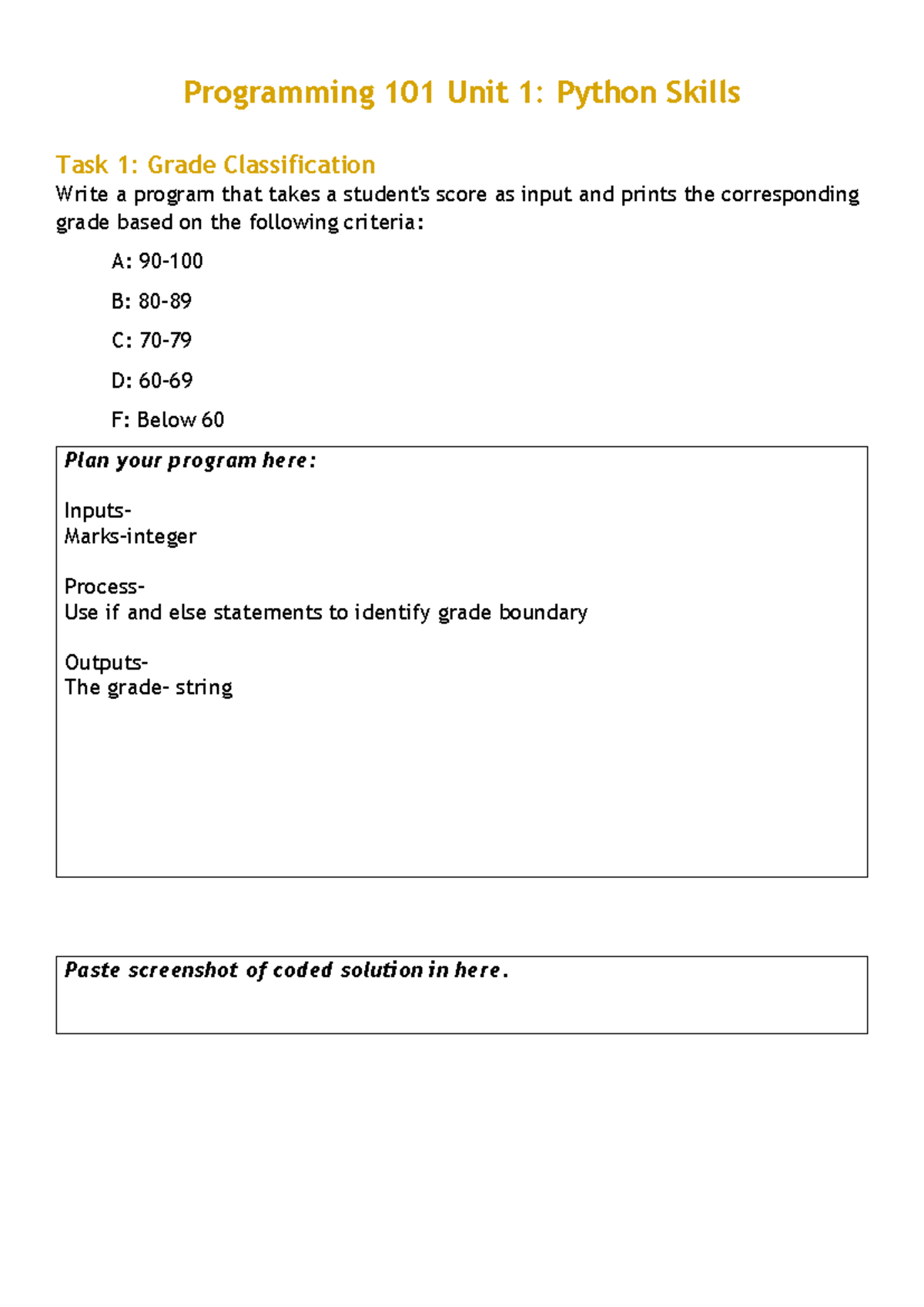 01 Worksheet - o;jopn lkj - Programming 101 Unit 1: Python Skills Task ...