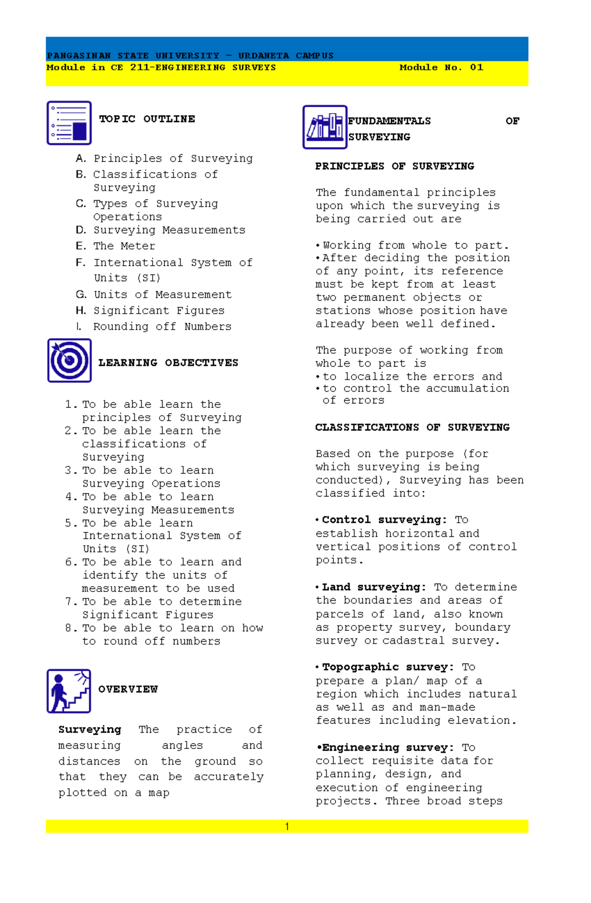 Module 1. Introduction to Fundamentals of Surveying - Civil Engeneering ...