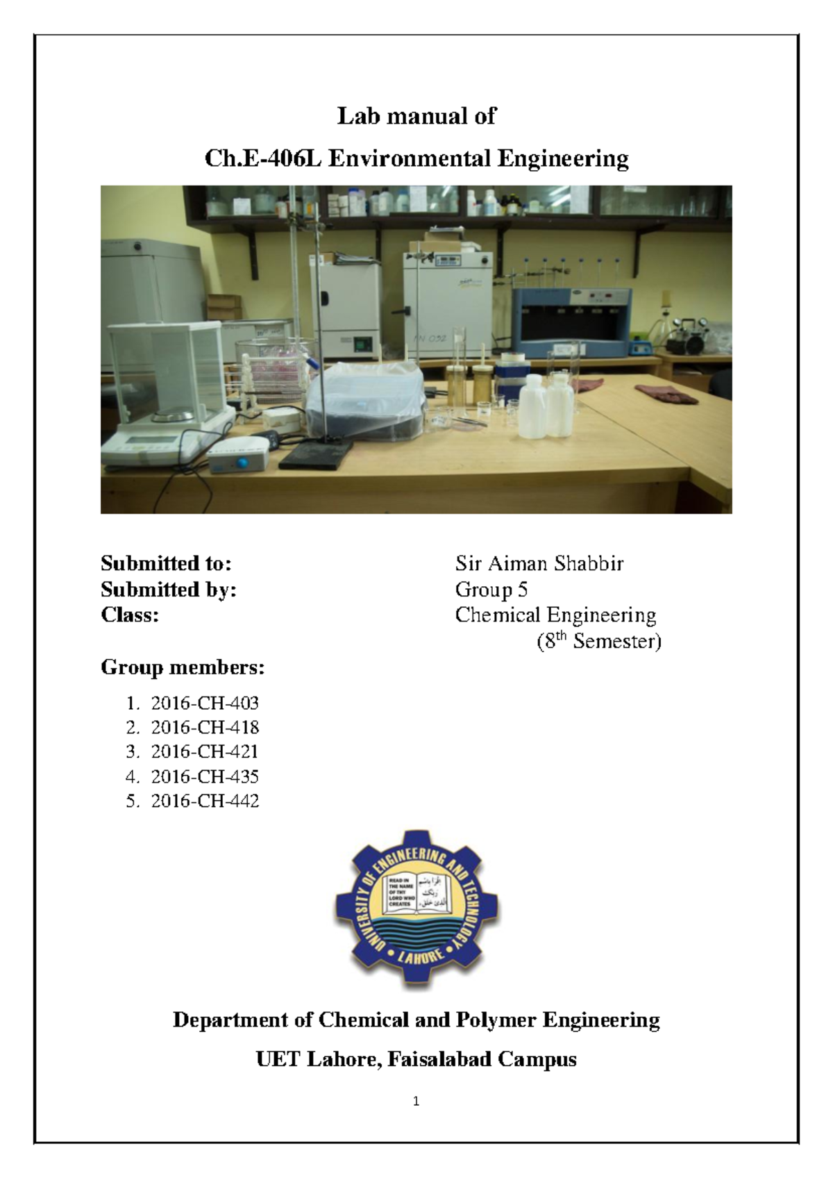EE Lab Report Group 5 - Chemical Engineering - UET Lahore - Studocu