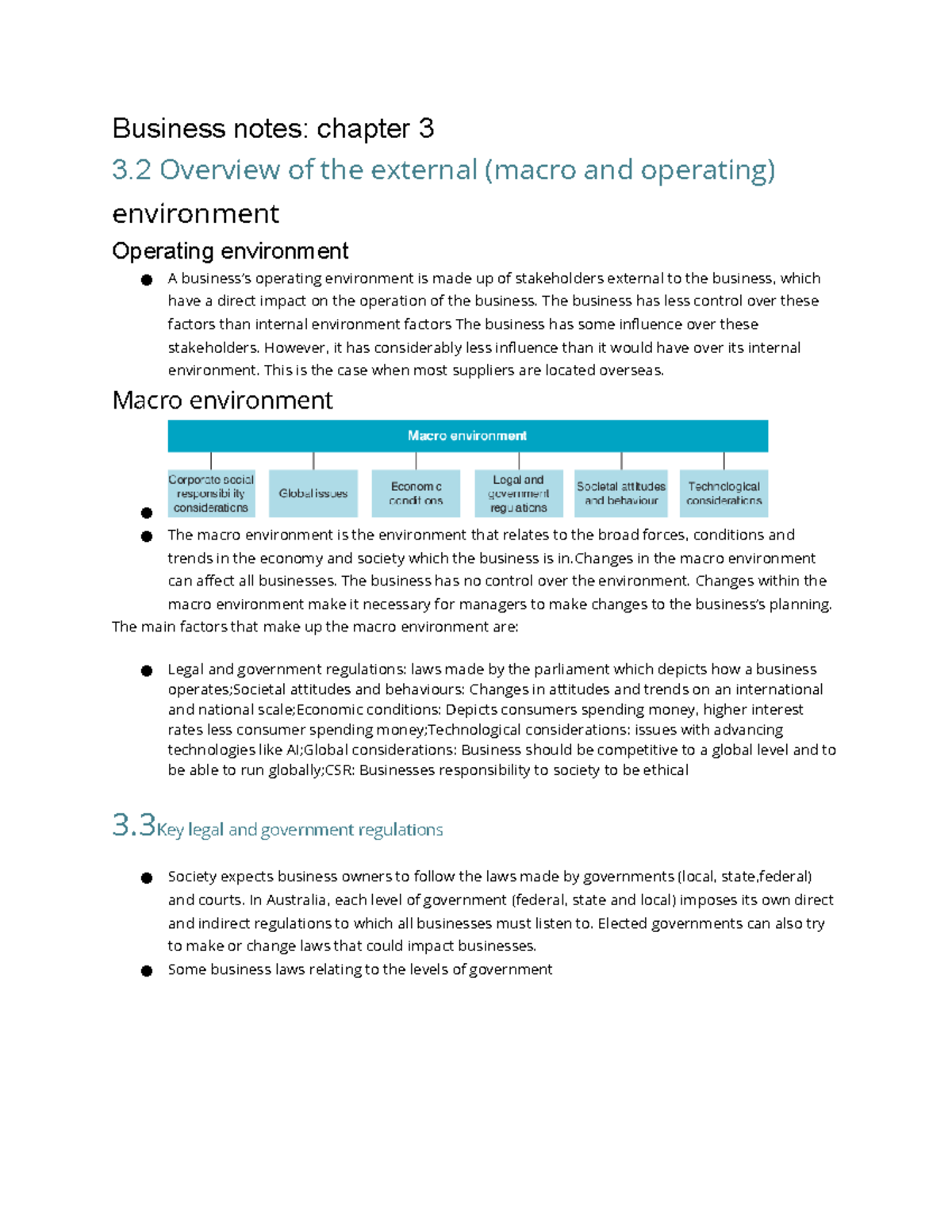 Business Notes: Chapter 3 - Overview of External Environment Factors ...
