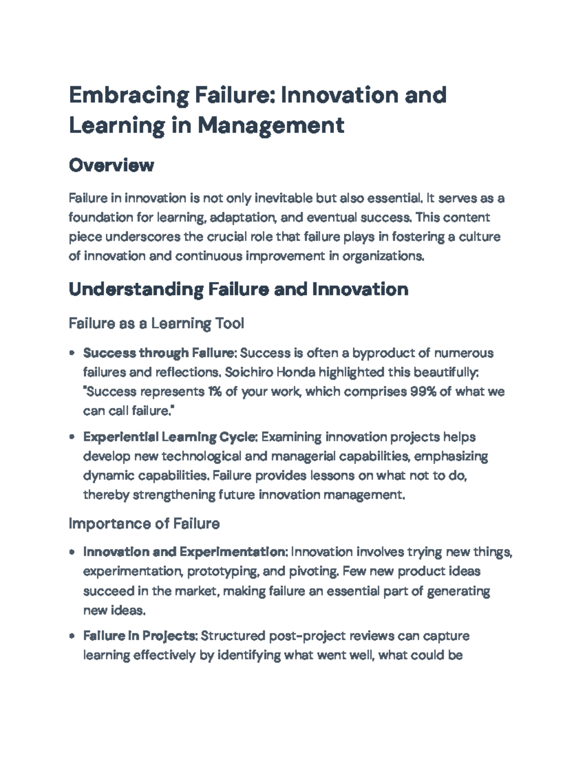 Embracing Failure: Innovation and Learning in Management (Course Code ...