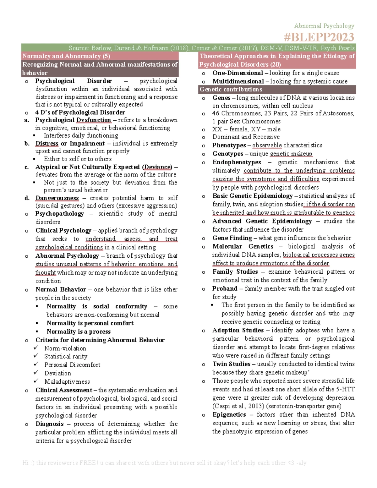 Abnormal Psychology Review: Key Disorders & Diagnostic Criteria - Studocu