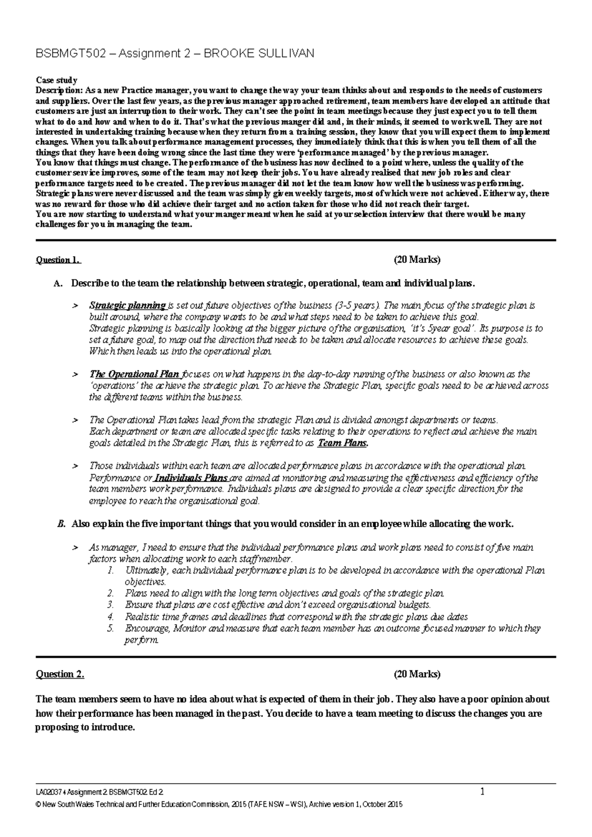 BSBMGT502 Assignment 2 Case Study: Transforming Team Performance - Studocu