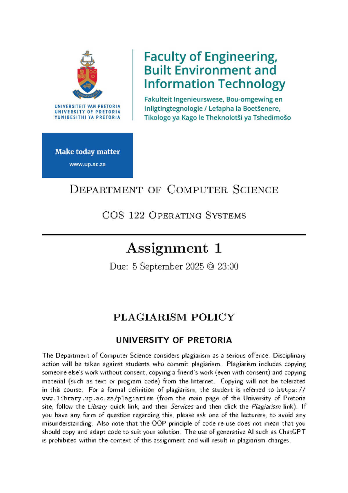 COS 122 Assignment 1: Understanding Operating Systems Concepts - Studocu