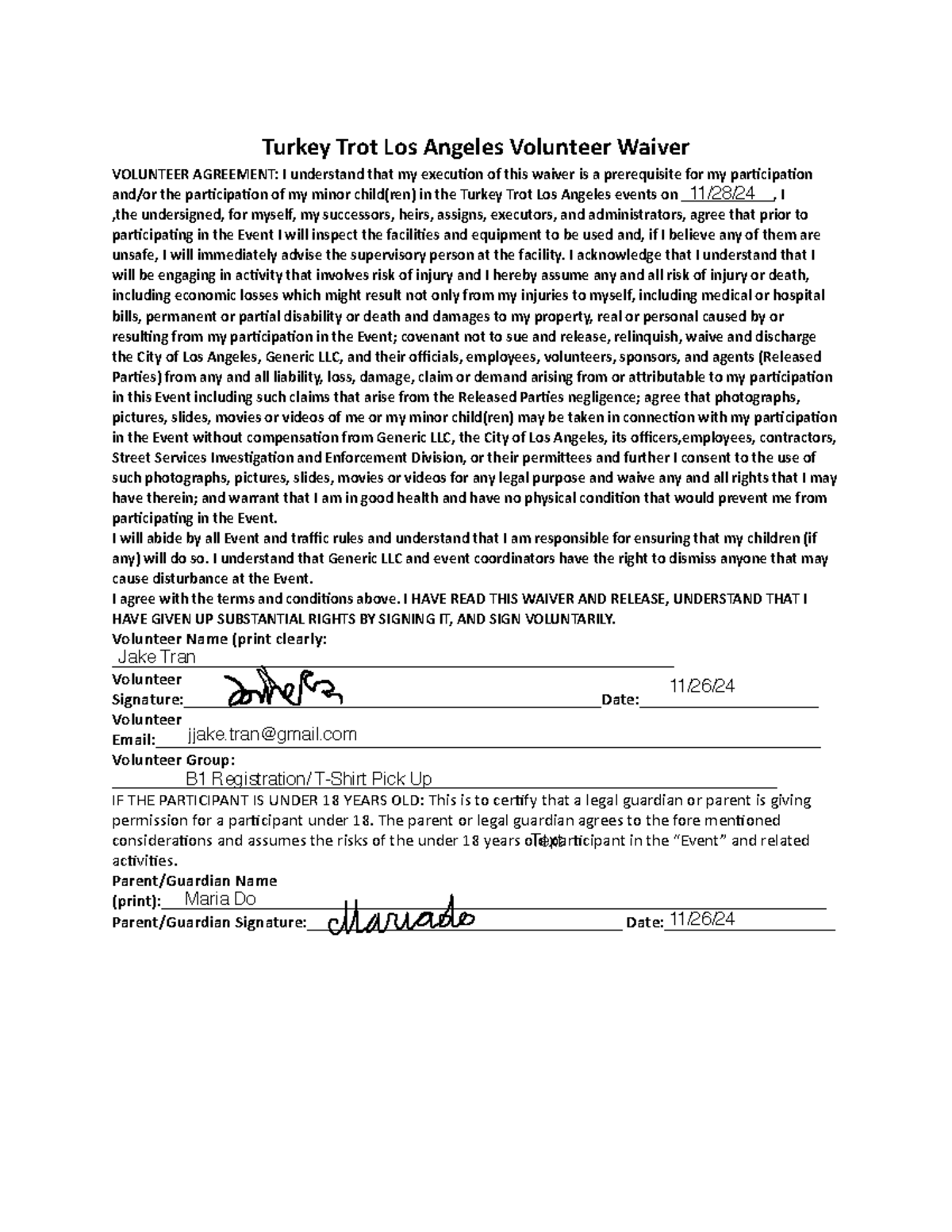 Turkey Trot LA Volunteer Waiver Agreement A5to3k - Studocu