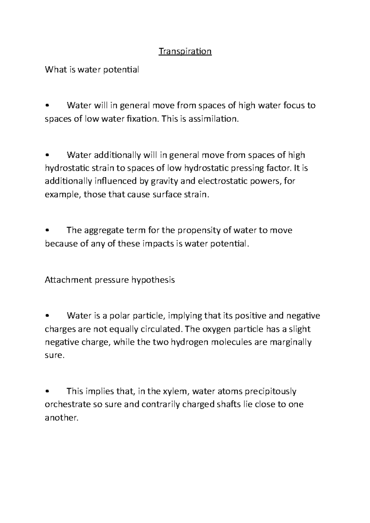 Transpiration - Notes in Biology OCR A, A- Level. - Transpiration What ...