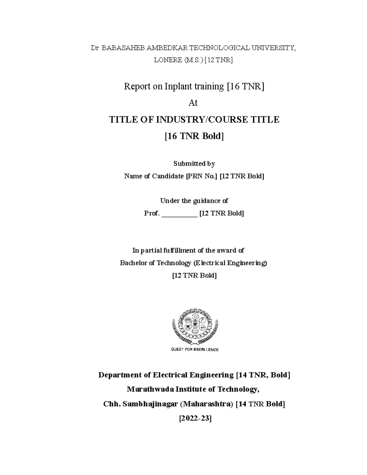 IPT Report Format - Dr. BABASAHEB AMBEDKAR TECHNOLOGICAL UNIVERSITY ...