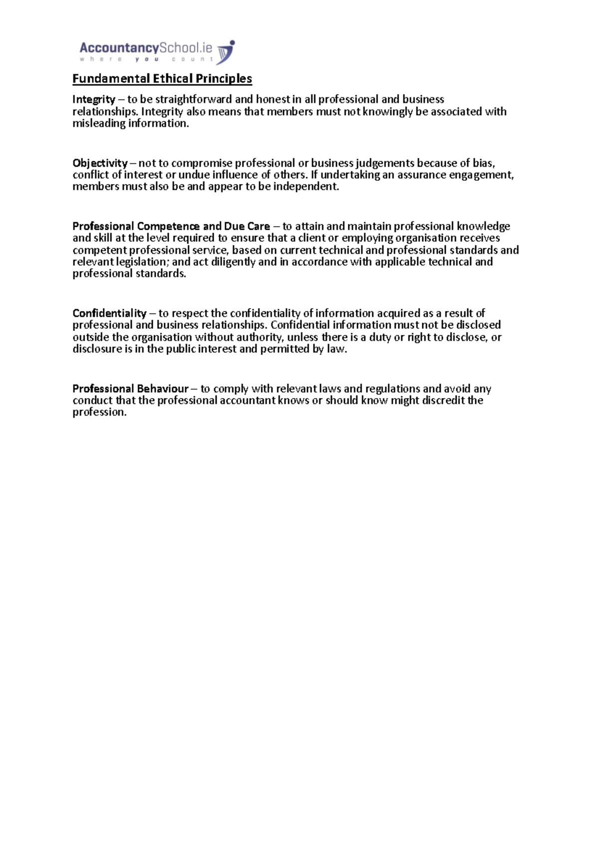 Ethics - Key Principles and Guidelines for Professionals - Studocu