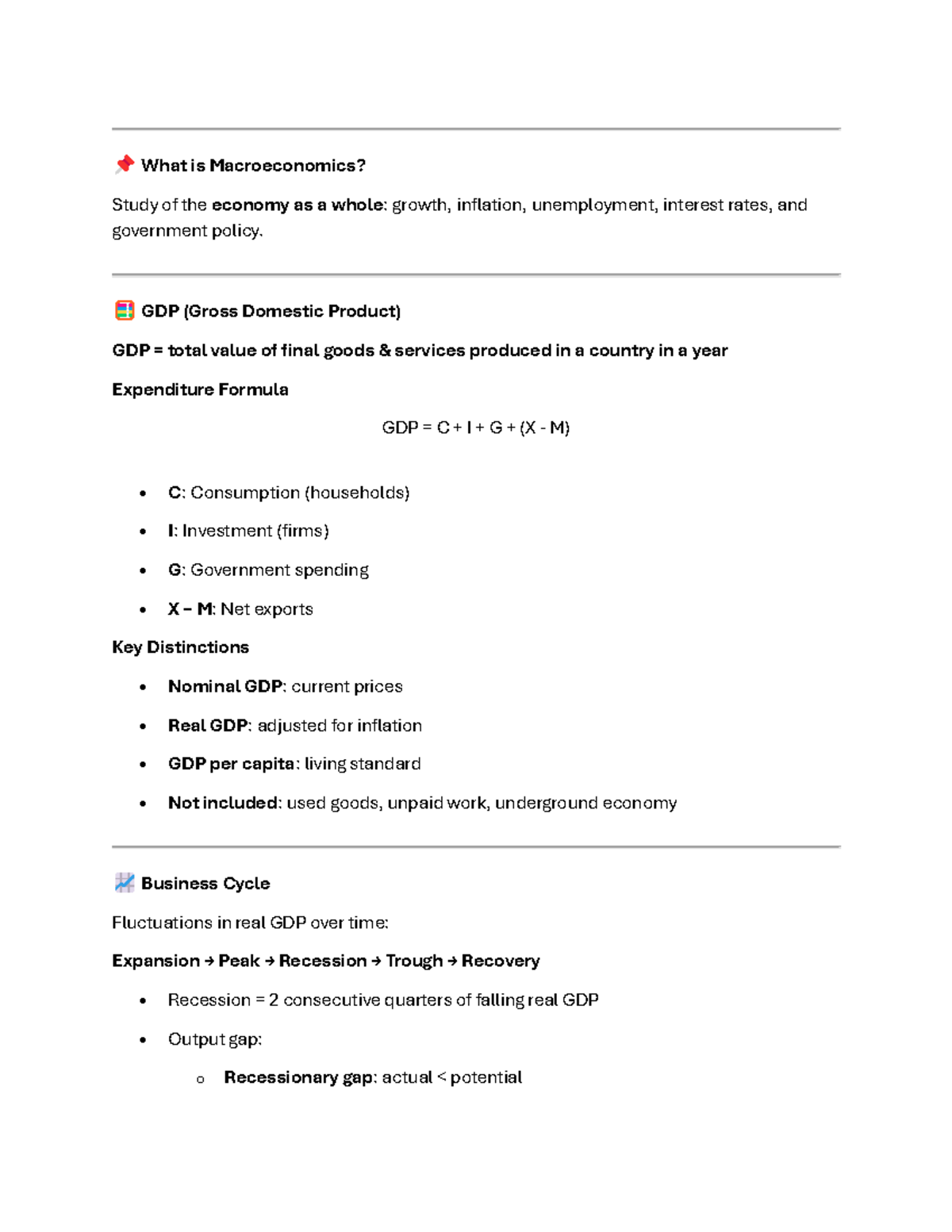 EC120 Final Exam Cheat Sheet: Key Macroeconomic Concepts and Terms ...