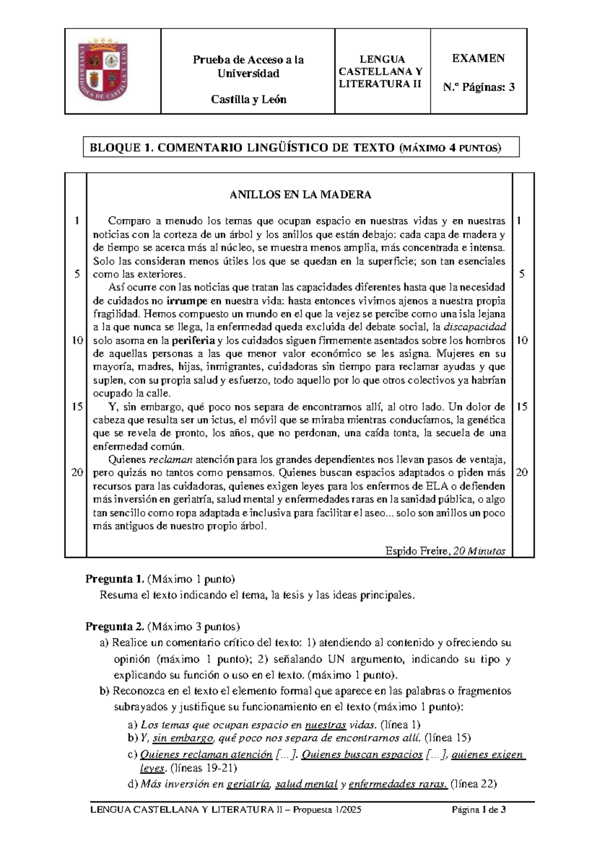 Prueba de Acceso a la Universidad LENGUA CASTELLANA Y LITERATURA II ...