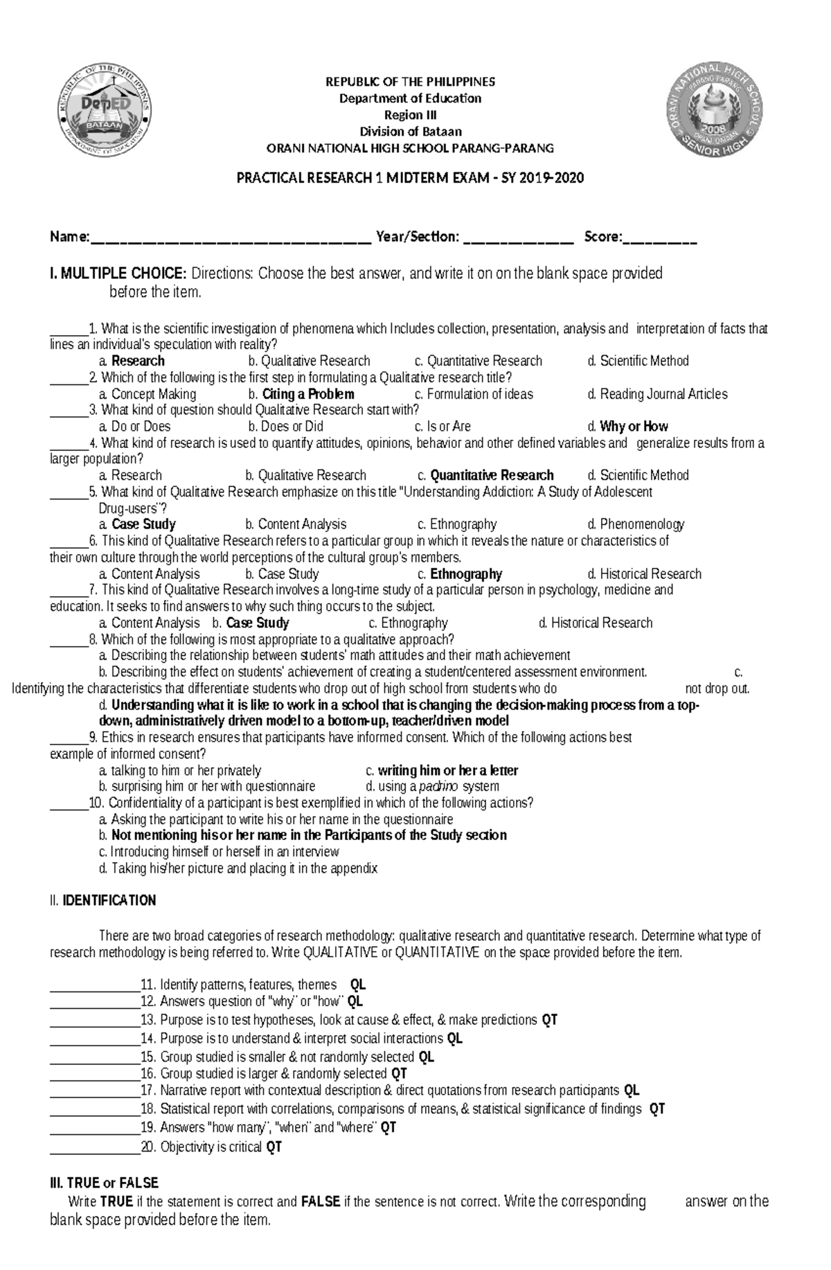 442916189 Practical Research 1 Midterm EXAM 2020 with Answers - Studocu