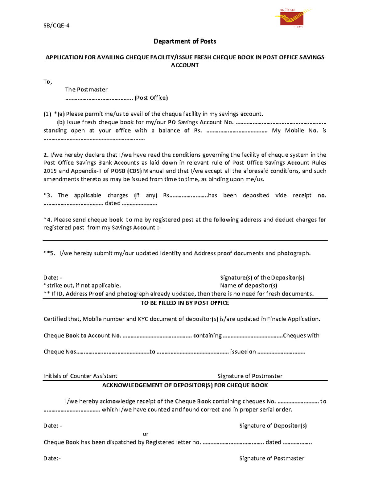 Cheque Application for Fresh Cheque Book - ASDAS - Studocu