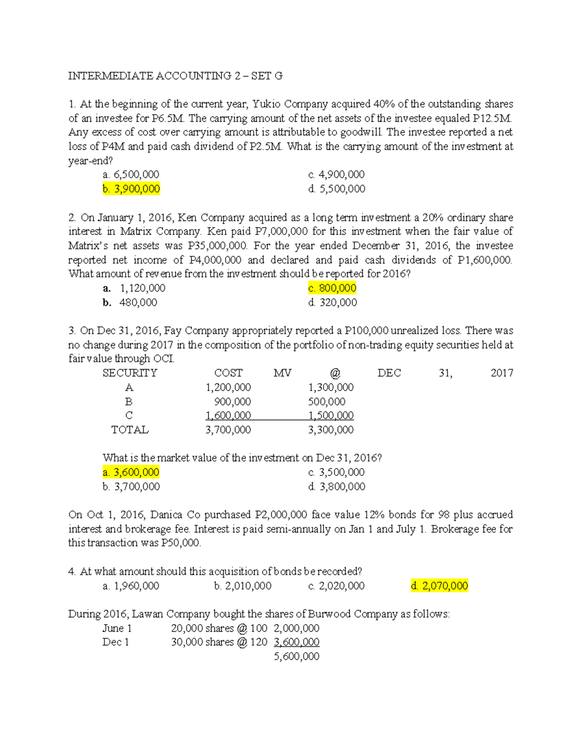 Intermediate Accounting 2 - Set G: Comprehensive MCQ Review - Studocu