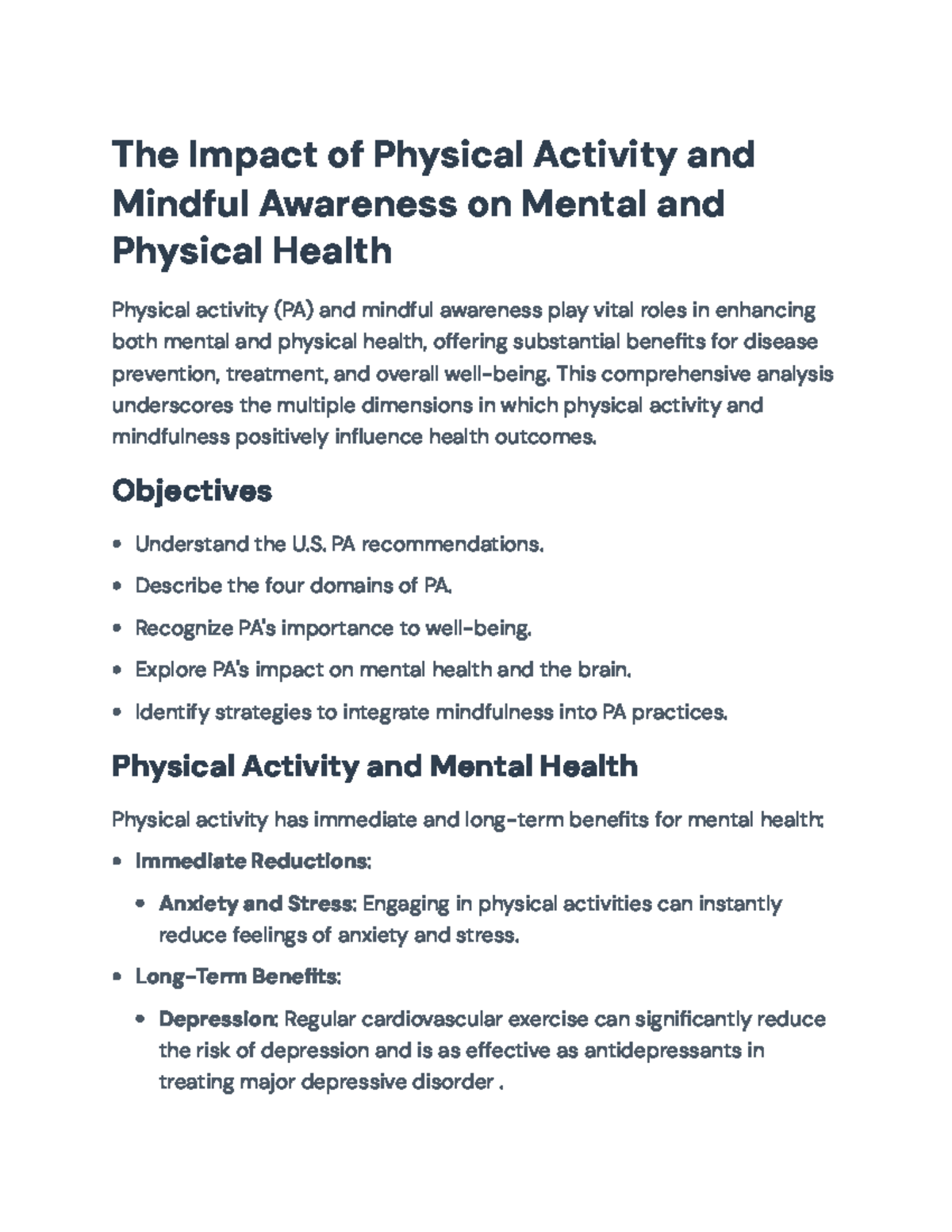 The Impact of Physical Activity and Mindfulness on Health Outcomes ...