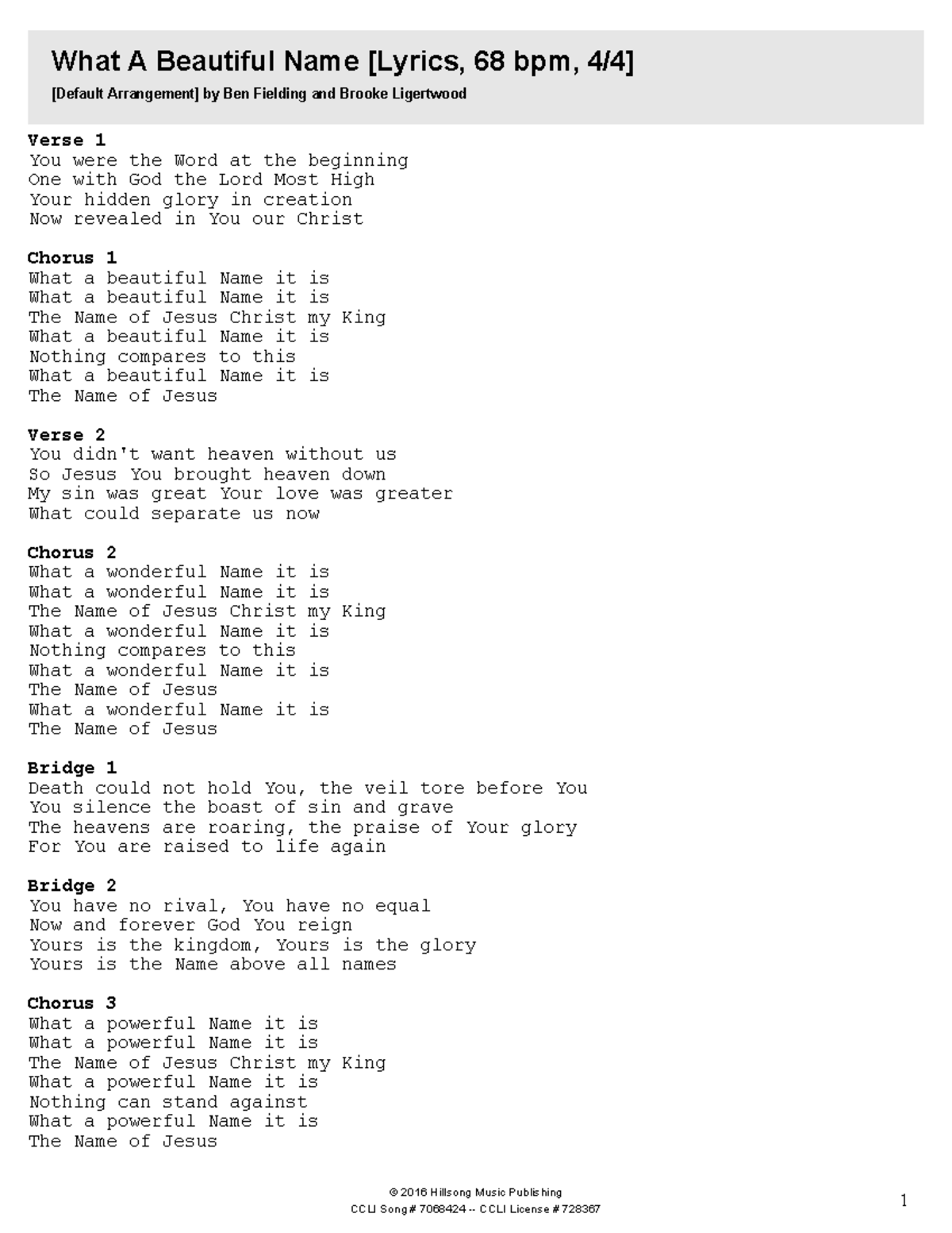 What A Beautiful Name Lyrics - Worship Song Analysis - Studocu