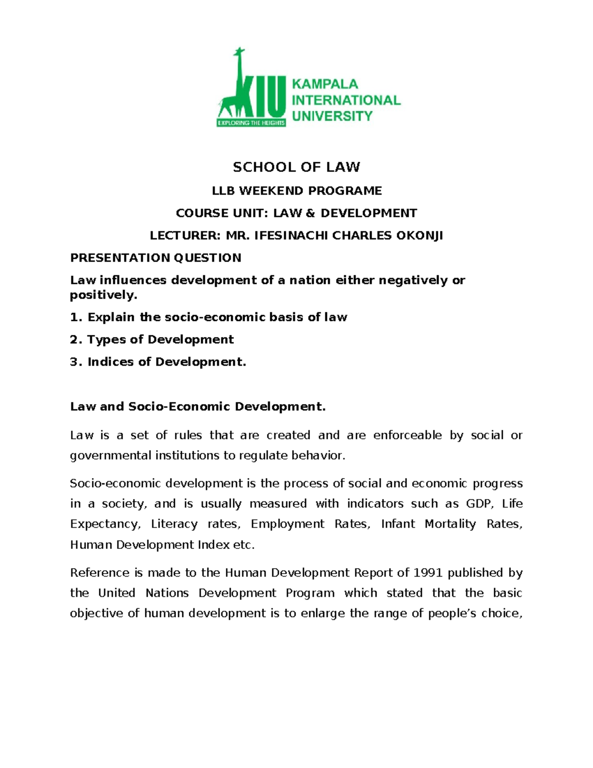 LLB Law & Development: The Impact of Legal Frameworks on Growth - Studocu