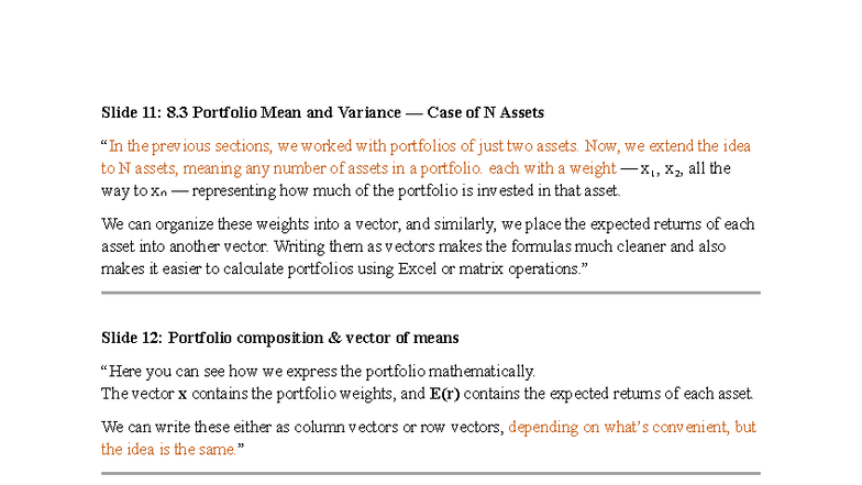Portfolio Mean & Variance: N Assets Analysis (Course Code) - Studocu